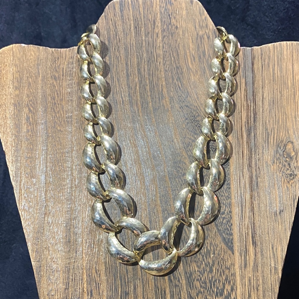 Vintage Gold Tone Oversized Link Statement Necklace Chunky Collar 18"